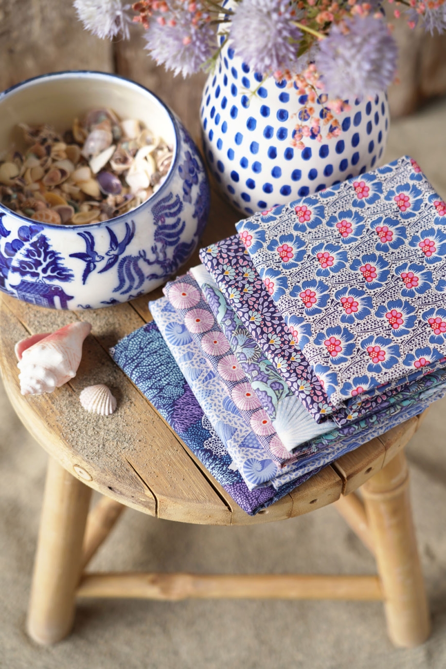 Tilda Patchwork Stoff Baumwolle - Cotton Beach - Scallop Shell Blue